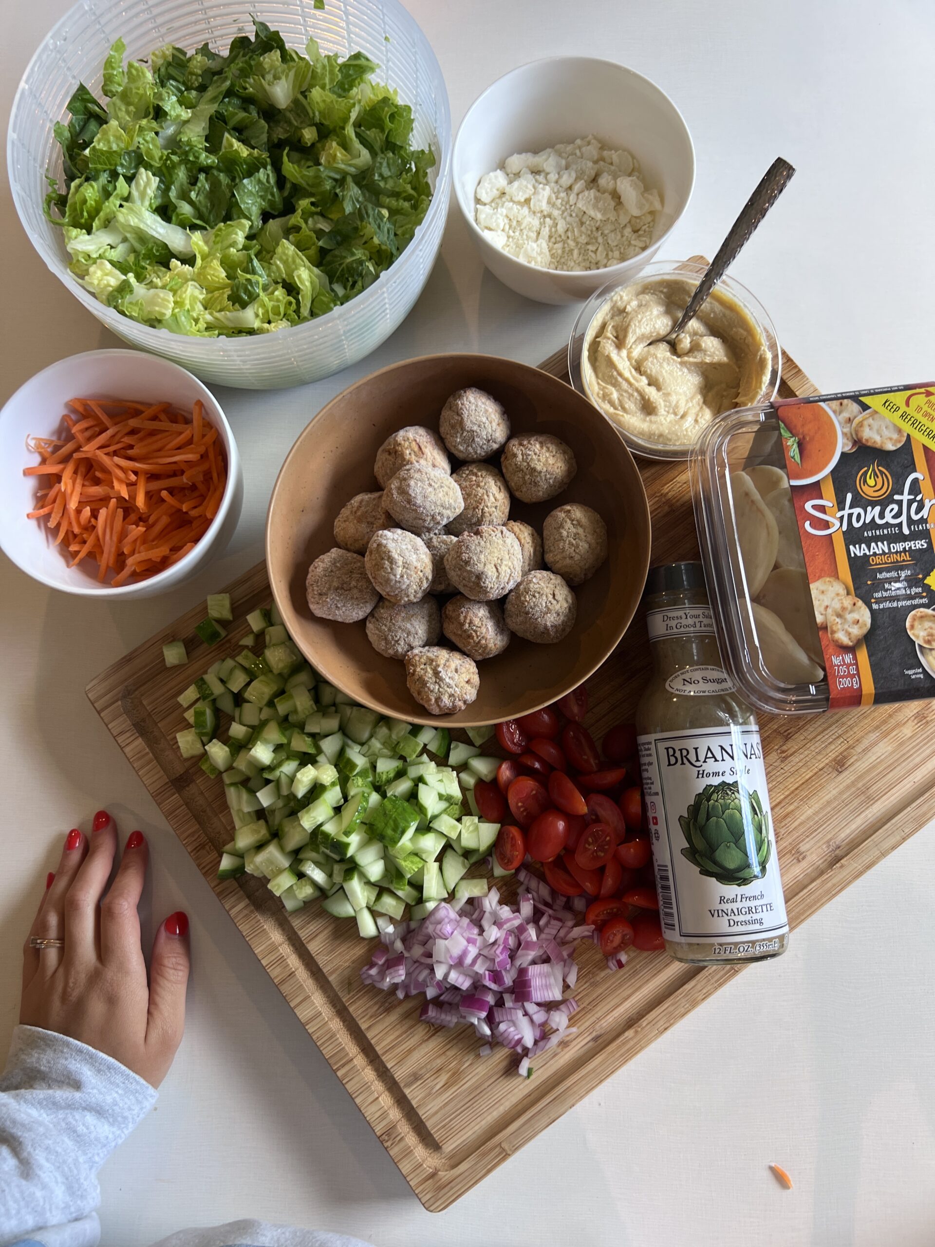 Turkey Meatballs, Greek-Inspired Side Salad & Pita Bread, Hummus